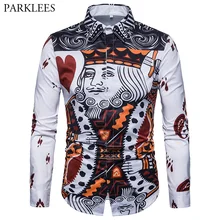 Мужская рубашка с принтом в виде покера, новинка, брендовая, повседневная, приталенная, с длинным рукавом, рубашка, Chemise Homme, для свадьбы, вечеринки, сцены, выпускного вечера, топы, рубашки