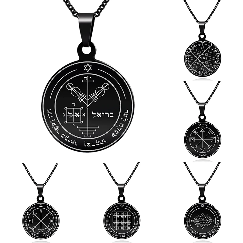 

Abaicer - Pentacle of Jupiter Saturn Mercury Venus Key Of Solomon Pendant Stainless Steel Necklace Black Sigil Archangel Wicca