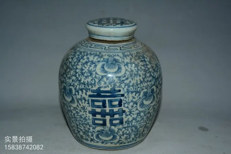 

antique QingDynasty porcelain jar,Blue&White pot,Flower&Text,Hand-painted crafts,Decoration,collection & adornment,Free shipping