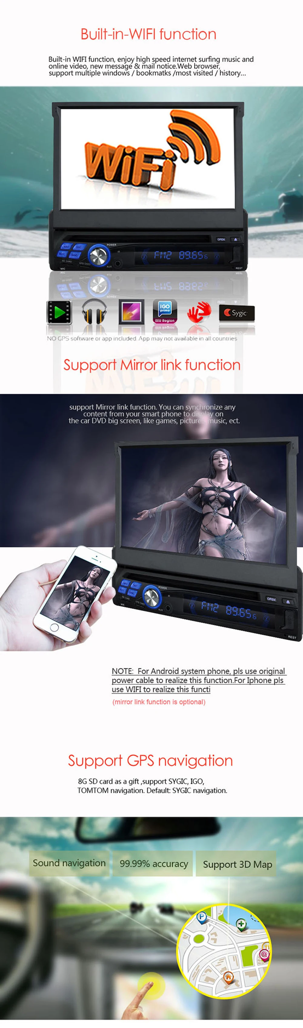 Cheap 2 Din Android Car DVD GPS Navigation 3G WIFI Bluetooth TV AUX USB Touch Screen Auto Radio Stereo Multimedia Player with Map Card 16