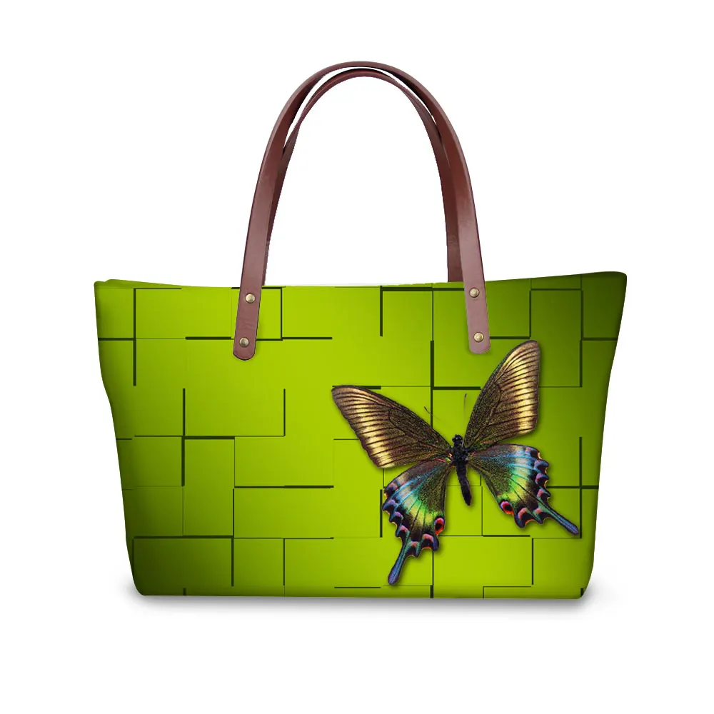 

FORUDESIGNS Candy Color Women Handbags Butterfly Printing Shoulder Bag For Ladies Girls Daily Storage Large Top-handle Beach Bag