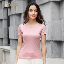 VOA вязаный пуловер для женщин с круглым вырезом Повседневная кашемировая футболка офисные женские топы под базовую одежду летняя Розовая белая футболка B5805