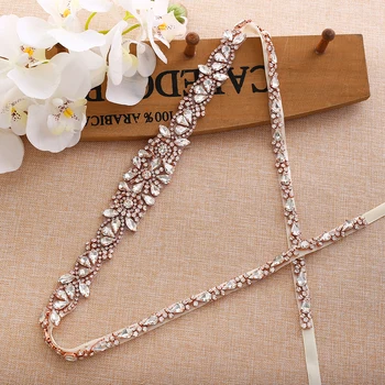 

Long Wedding Belt Crystal Rhinestones Bridal Belt Rose Gold Bridal Sash For Wedding Accessories A138RG