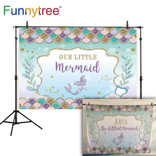 Funnytree background photophone mermaid pretty girl seabed underwater shell pearl colorful fish scale newborn photocall backdrop