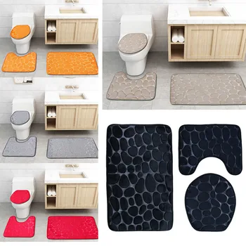 

Toilet Cover Seat Non-Slip Three Sets of Toilet Floor Cushion 3D Cobblestone Cushion Bathroom Accessories Set Cover Mat M50#