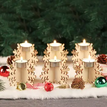 

4pcs/lot Wooden Snowflake Candlestick Tealight Holder DIY Candle Holder For Christmas Home Festival Decoration Crafts