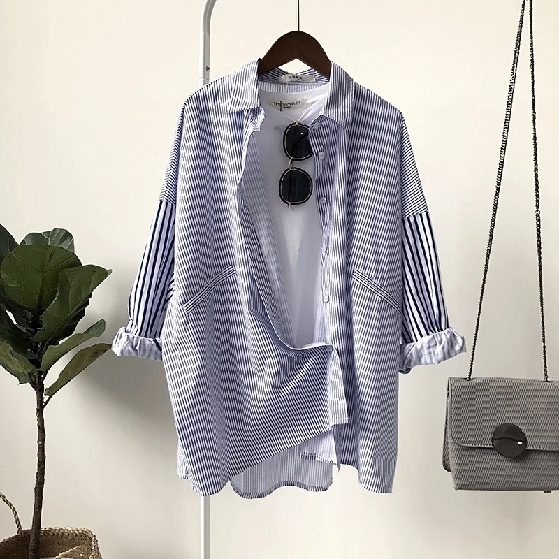 Shirts Women Long Sleeve Striped Casual Fashion High Quality Loose Womens Clothing Korean Style Simple All-match Elegant Summer