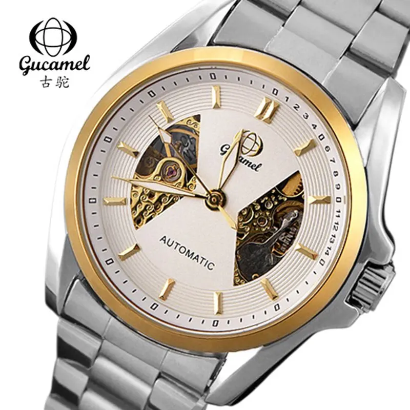 Новый бренд ясно, полые Дизайн Бизнес Механические часы Для мужчин часы Роскошные Уникальный Мужской Часы с кожаным ремешком