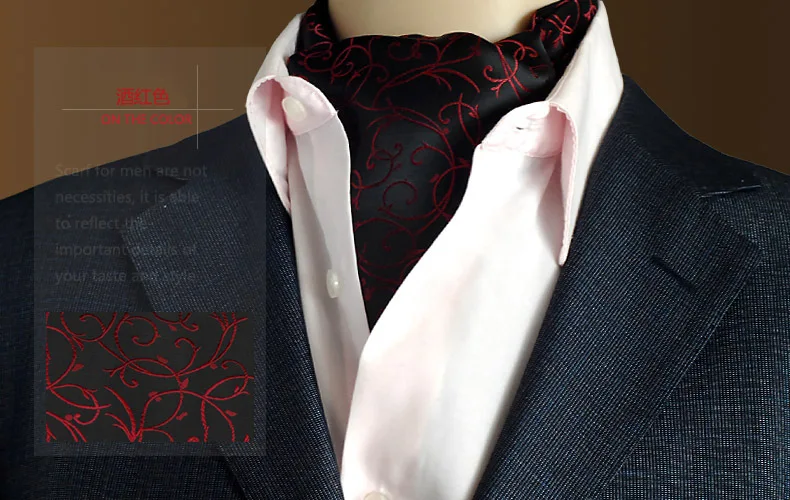 

Quality Men Ascot Neck tie Vintage Paisley Floral Jacquard Silk Necktie Cravat Tie Scrunch Self British style Gentleman