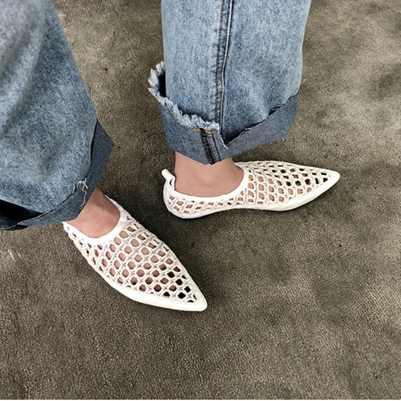 

Hanbaidi Runway Women Spring Summer Flats Sexy Cuts Out Pointed Toe Slip On Women Casual Shoes Comfortable Loafers Zapatos Mujer