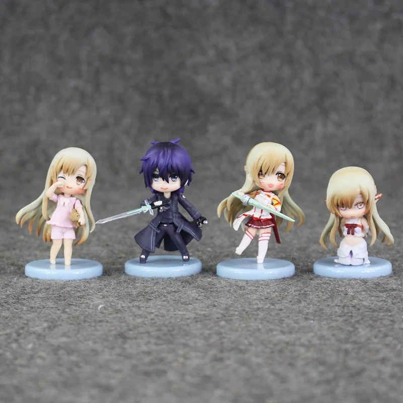 4pcs/lot Sword Art Online figure set SAO Kirito Asuna Niitengo ver PVC Toys 6cm