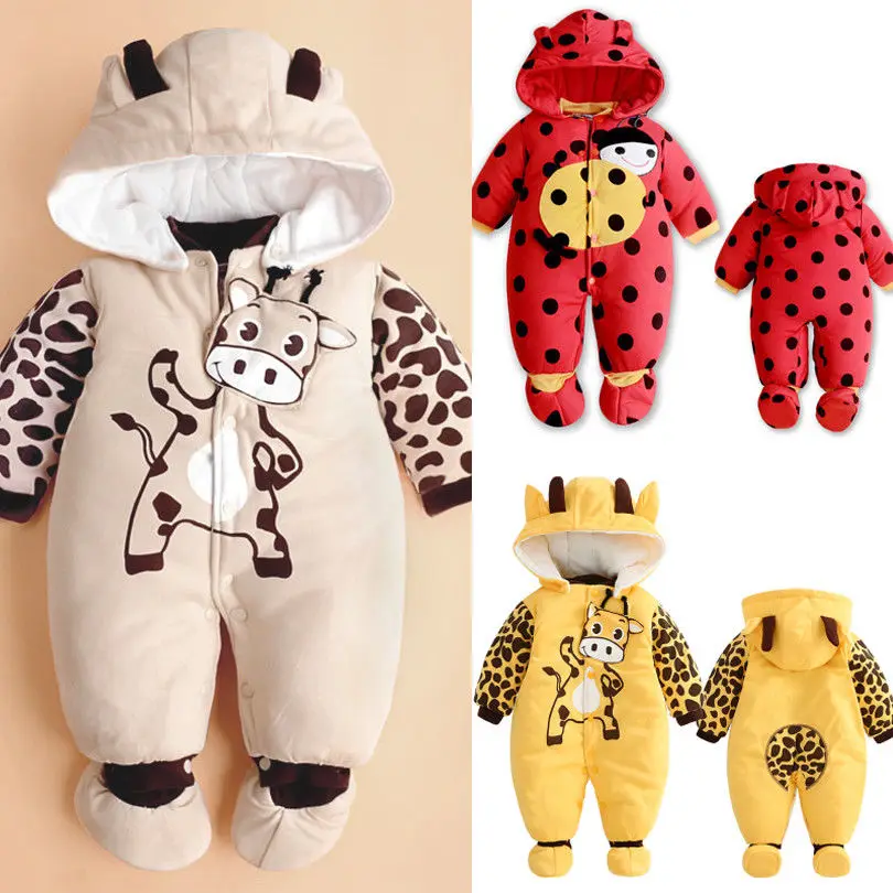 

Newborn Infant Kids Boy Warm Romper Long Sleeve Winter Hoodied Rompers Baby