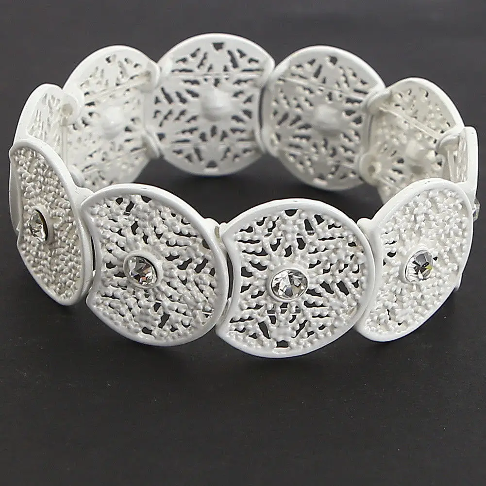TrinketSea Trendy Hollow Cuff Bracelets For Women White Round Crystal