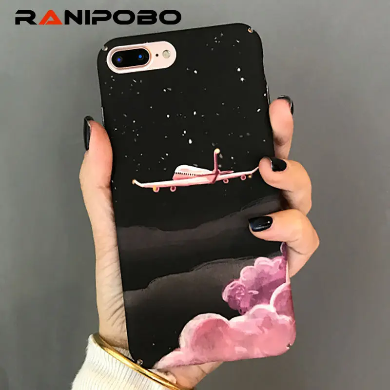 Goede Fashion Ruimte liefde Maan vliegtuig telefoon Gevallen Voor iphone 6 6 S Plus 7 7 Plus Mooie print vliegtuigen matte hard PC case achterkant