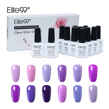 Elite99 12 teile/satz Lila Farbe Serie Gel Polnischen Kits Mit Box Reine Farbe Nagel Gel Lack Tränken Weg Lack Maniküre set Geschenk