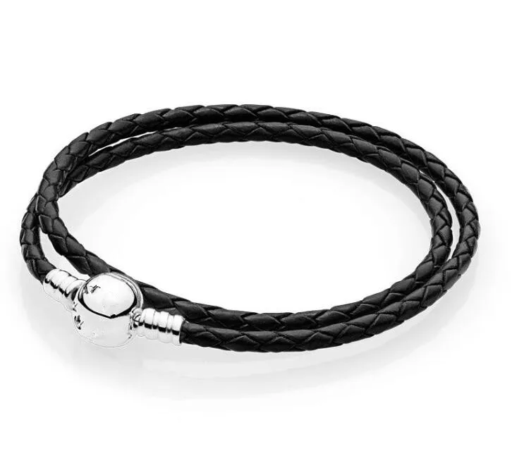 

925 Sterling Silver Pandora Bracelet Genuine Leather Ball Clasp Snake Bracelets Bangle Fit Women Diy Bead Charm Europe Jewelry