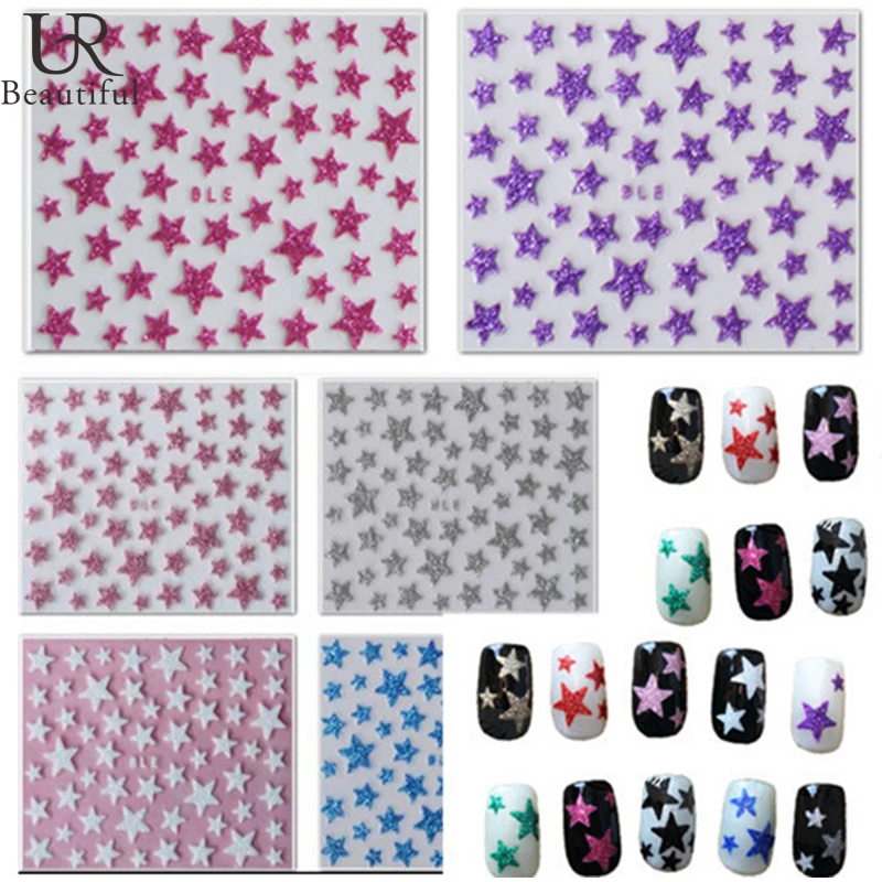 

1 sheet Fashion 3d Shining Stars Nail Stickers Decals DIY UV Gel Polish Nail Tip Decoration for Beauty Nail Art BENC132