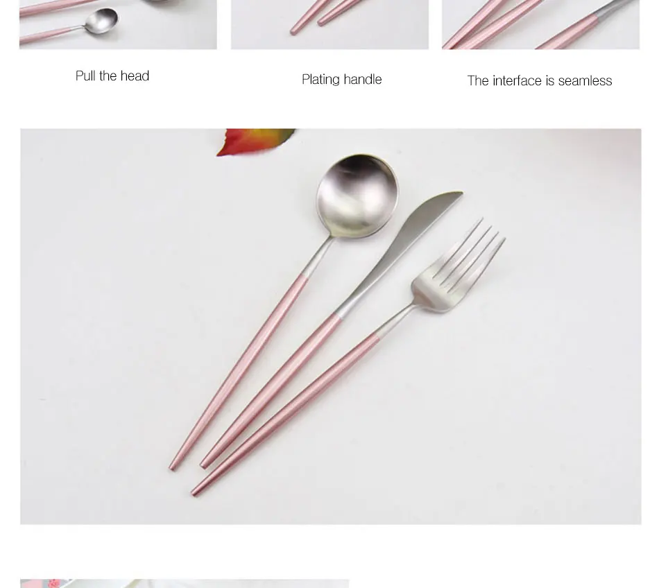 Chic Rose Gold Silver Dinnerware Set Stainless Steel Plating Knife Fork Tableware Cutlery Elegant European Western Food Set (4)