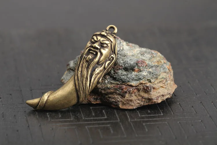 Brass Guan Gong Head Statue Keychains (2)