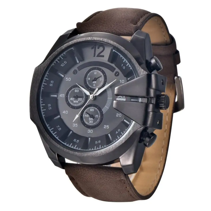 Брендовые спортивные часы для мужчин s Роскошный стальной корпус кварцевые часы для мужчин кожаный ремешок Военные Наручные часы мужские часы Relogio# Zer - Цвет: Кофе