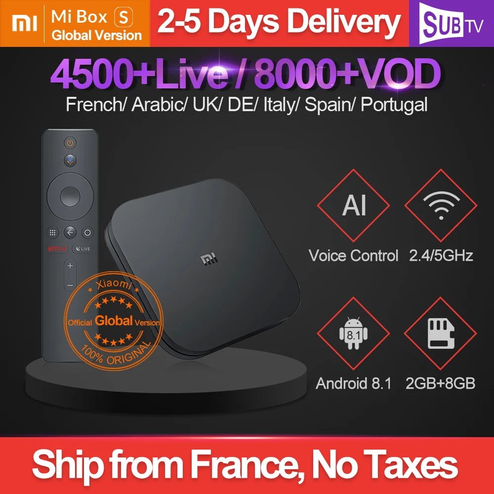 

IPTV France Xiaomi Mi Box S With SUBTV IPTV Subscription 1 Year 4K Cortex-A53 Android 8.1 Arabic Italy UK Portugal IP TV Mi Box