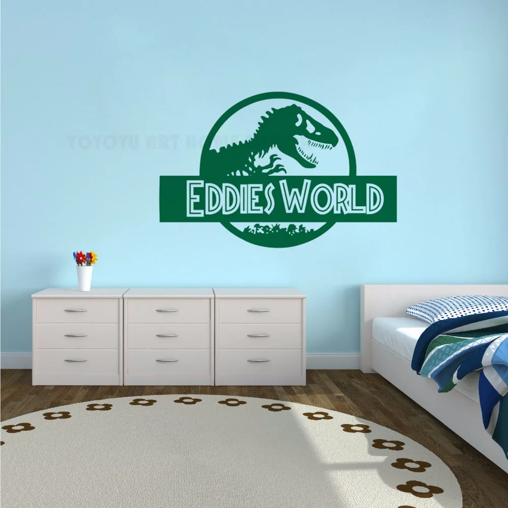 Декор для комнаты для мальчиков, наклейка на стену с изображением Мира Юрского периода, Виниловая наклейка на стену с именем Юрского периода, обои в стиле динозавра, настенная художественная наклейка AY1446