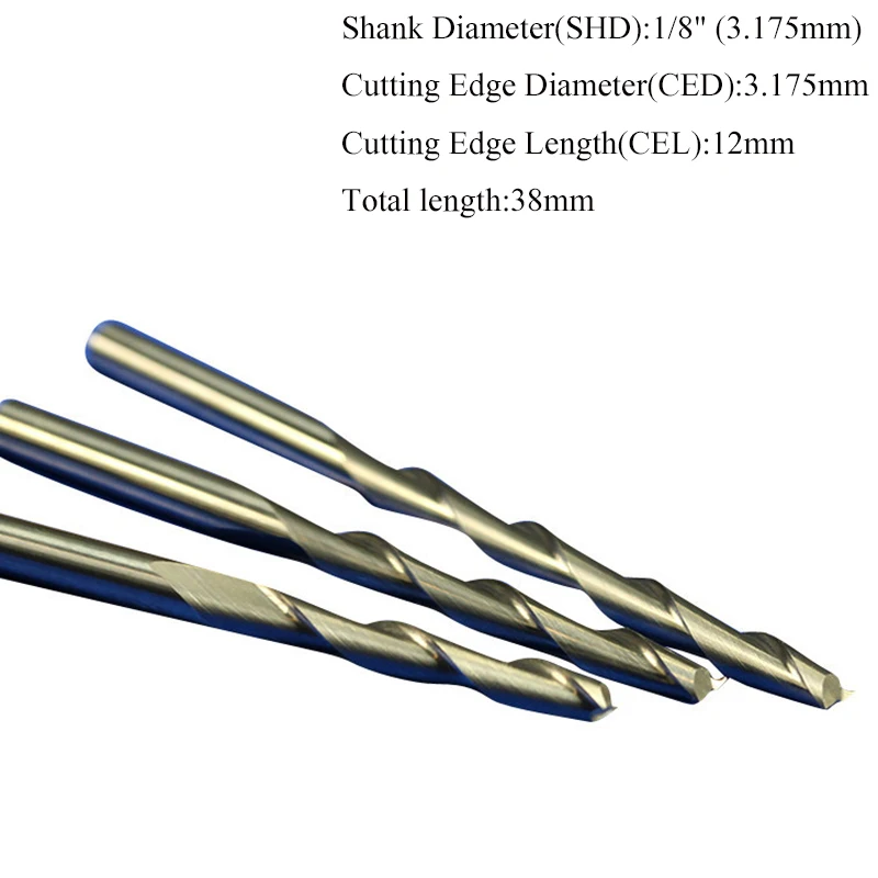 5x 1//8/'/' Titanium N2 Coated Carbide One Single Flute CNC Router Bit 1mm x3mm
