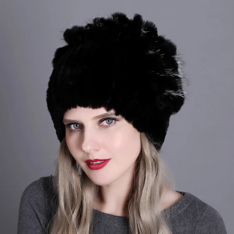 Меховая женская шапка из кролика Рекс, женская зимняя шапка высокого качества, женские меховые шапки бини, зимние русские теплые шапки - Цвет: color15