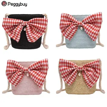 

Bowknot Decor Elegant Shoulder Messenger Handbag Women Woven Crossbody Bags