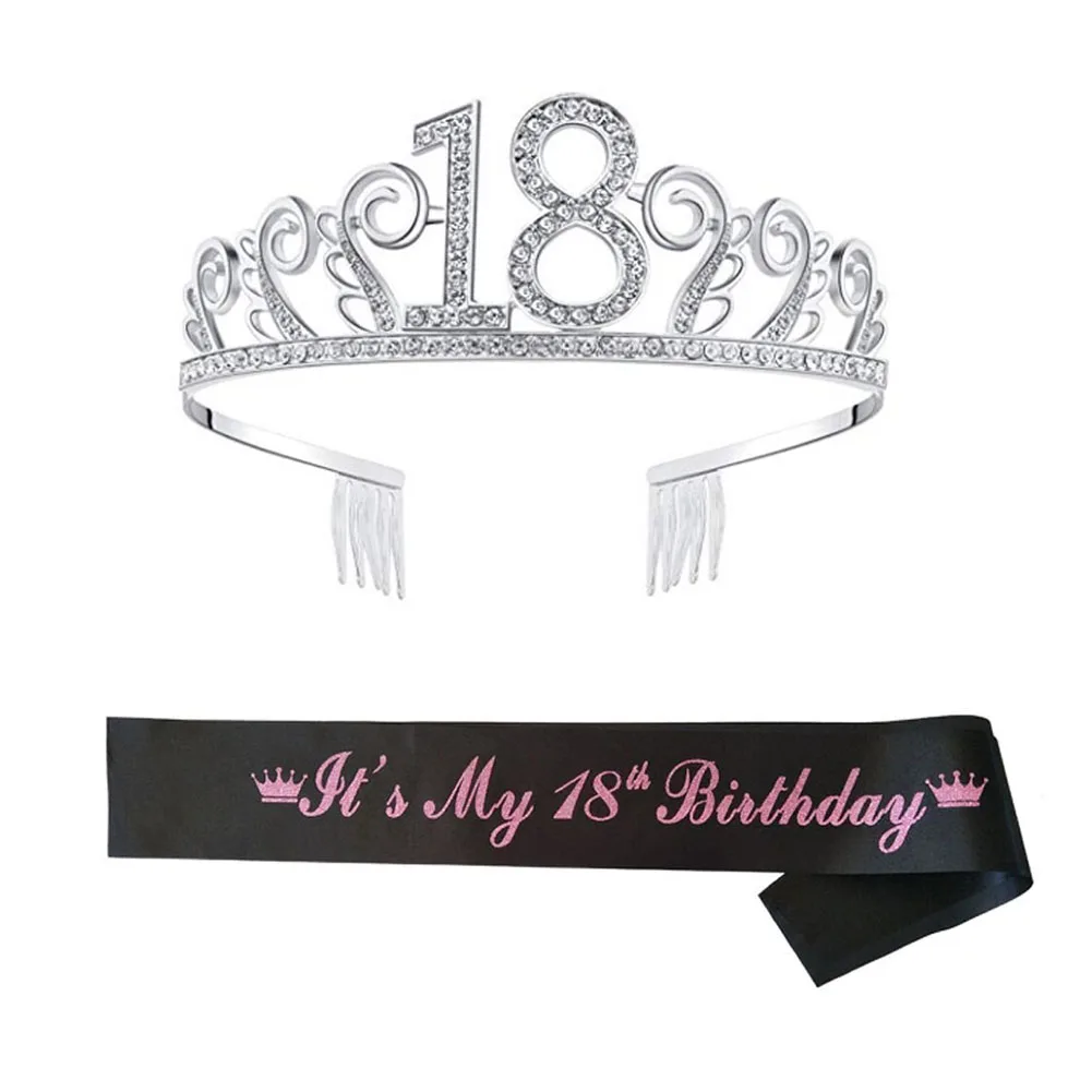

Birthday Tiara Crown with Shoulder Strap Set for Birthday Party Supplies Children's Day Princess Hairpin LB88