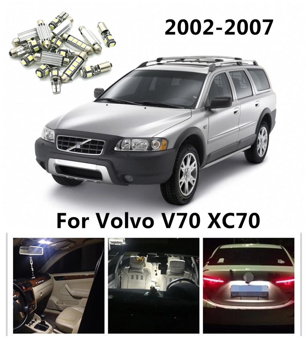 

JGAUT 14pcs For Volvo V70 XC70 2002-2007 Error Free White Red Blue Car LED Bulbs Interior Package Kit Dome License Plate Map