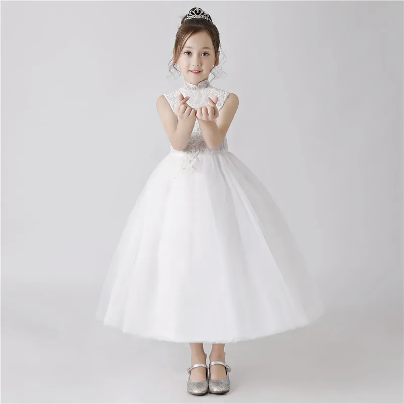Элегантное нарядное милое торжественное платье с цветами для маленьких девочек Детские сетчатые платья для выпускного с бусинами, детское платье для причастия на День Благодарения