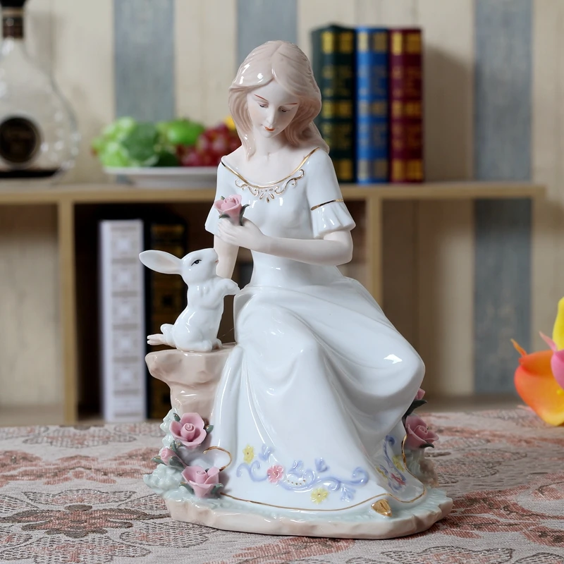 ceramic rabbit statue dollhouse figurines porcelain animal vintage miniature 
