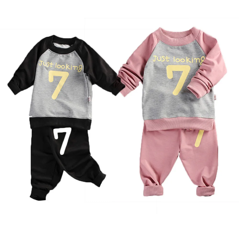 2PCS New Baby Long-sleeved Sweats Set Children Sweatsuit Outfits Number Pattern Style Toddler Sweater for Boys and Girls Kids