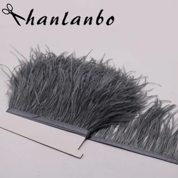 

50meter/lot 10-15cm dark Ostrich Feather Fringe Trim for Handmade Dress Skirt Party Clothing Decoration