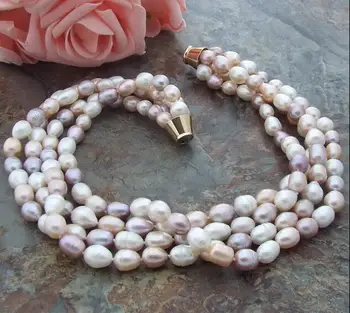 

Beautiful 4row 10-12 mm multi color rice freshwater Pearl Necklace 18"