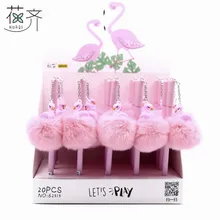 

huaqi 4 pcs Cute pink Flamingo Warm Ball Plush Pendant Gel Pen Ink Pen Promotional Gift Stationery School & Office Supply