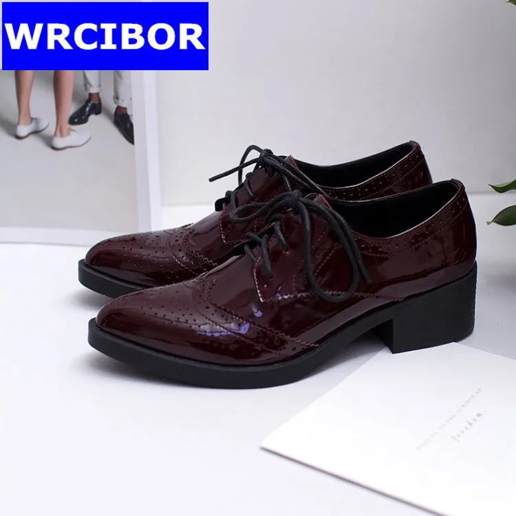 Patent leather Fretwork Vintage Flat Oxford Shoes pointed toe font b Woman b font Flats 2017