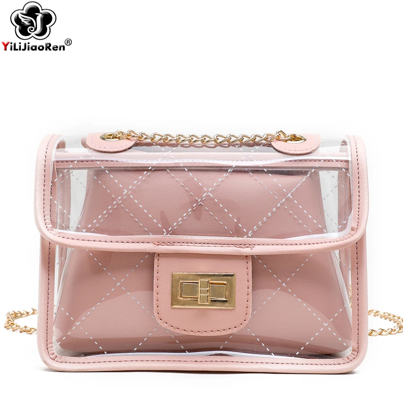 US New Women Transparent Handbag Beach Clear Jelly Crystal Purse Crossbody Bags