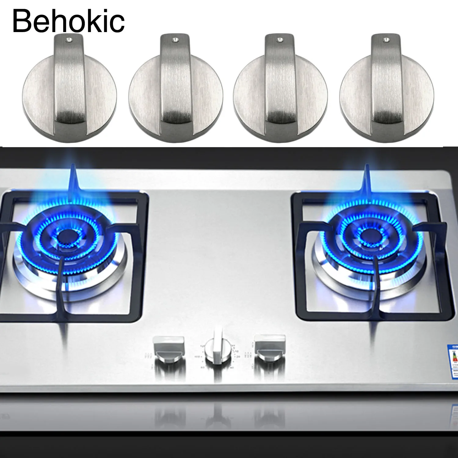 

Behogar 4 PCS Metal 6mm Universal Silver Gas Stove Control Knobs Adaptors Oven Switch Cooking Surface Control Locks