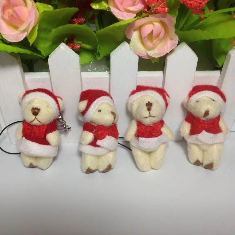 

4.5cm(1.8") Cartoon Christmas Bear With Bow Plush Pendants Toys For Wedding/Key/Phone/Bag 12PCS/LOT
