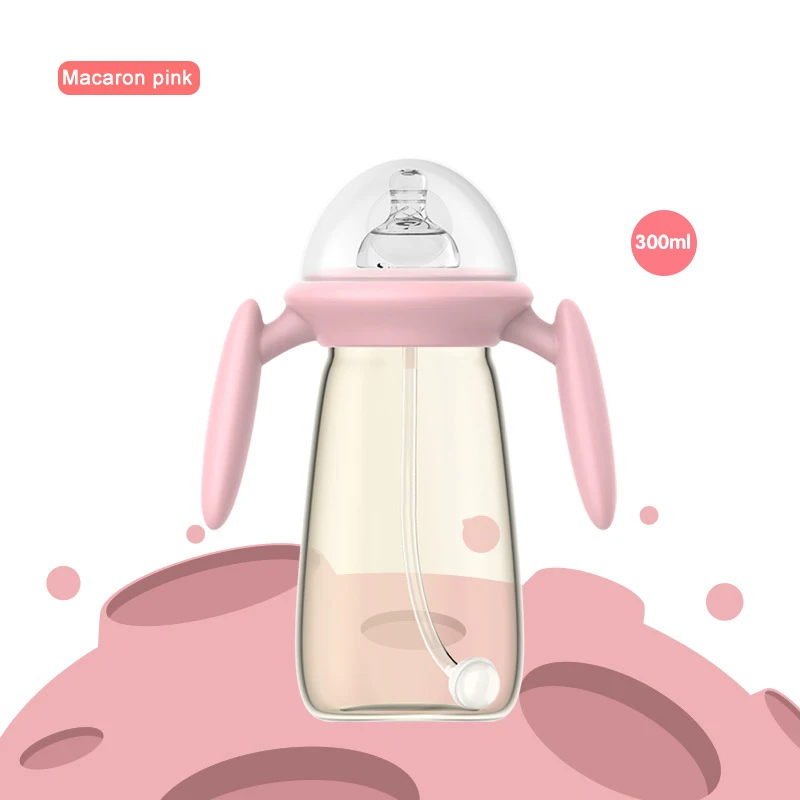 IMBABY 120/300 мл бутылочка для кормления бутылочки для кормления детские бутылочки для кормления 0-36 м силиконовая соска тяжелый шар соломы - Цвет: Pink 300ml XL nipple