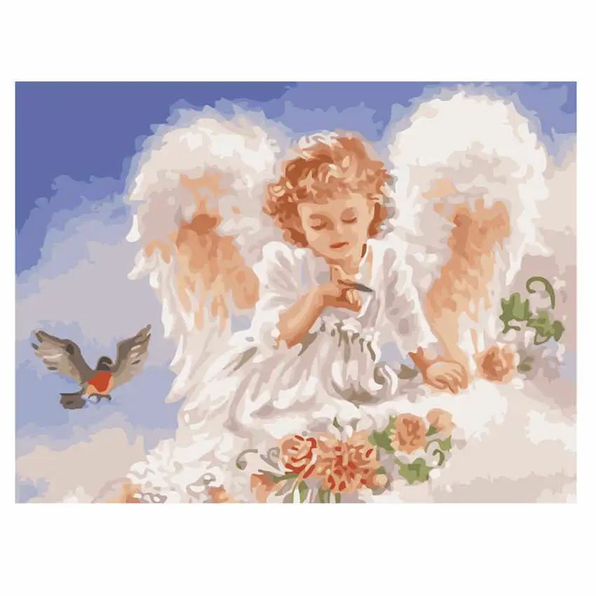 WEEN flower girl DIY Краска по номерам современная детская настенная художественная картина акриловая краска уникальный подарок для домашнего декора 40x50 см произведение искусства - Цвет: angel Painting 12