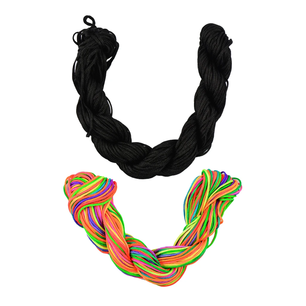 60 meters Nylon Braided Cord Macrame Beading DIY Thread String Kumihimo 1mm - Rainbow & Black