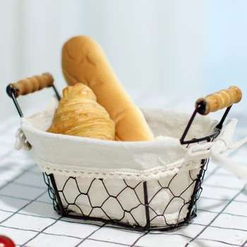 

Handheld Holder Desktop Multifunctional Iron Frame Simple Linen Lining Vegetable Fruits Nordic Style Eggs Grocery Storage Basket