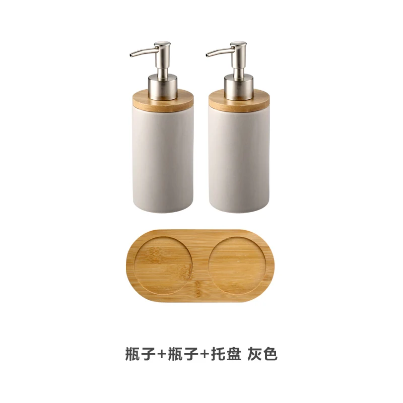 Керамический набор аксессуаров для ванной комнаты, матовый диспенсер для мыла/держатель для зубной щетки/стакан/мыльница с бамбуковым поддоном для хранения ванной - Цвет: 3pcs set