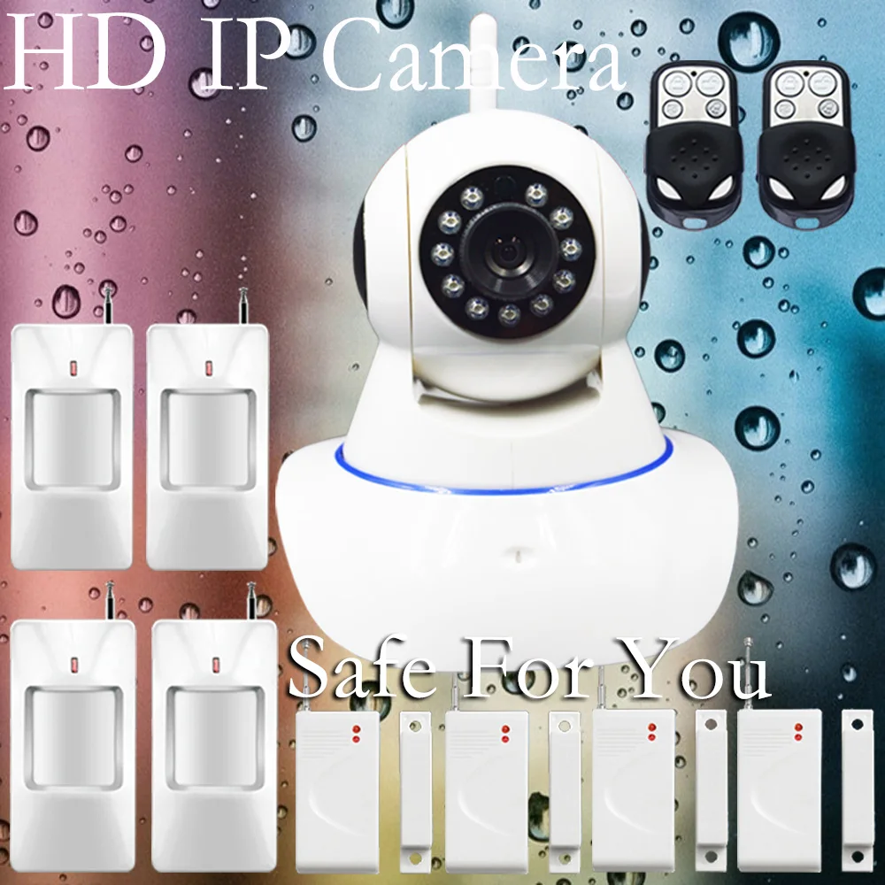 Free Shipping 2PCS metal remote control IP Camera Wireless Sensor App and IOS for Wireless home security alarm system