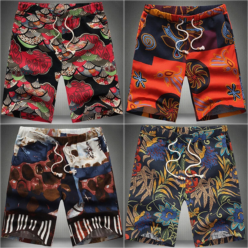 Лето, большие размеры, африканские Цветочные пляжные бермуды, льняные богемные шорты на шнурке для мужчин, большие размеры 6XL 5XL