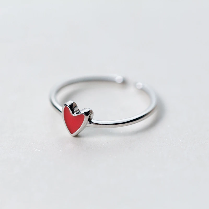 

MloveAcc New Arrival 925 Sterling Silver Rings Cute Red Heart Open Rings for Girl Women Gifts Jewelry
