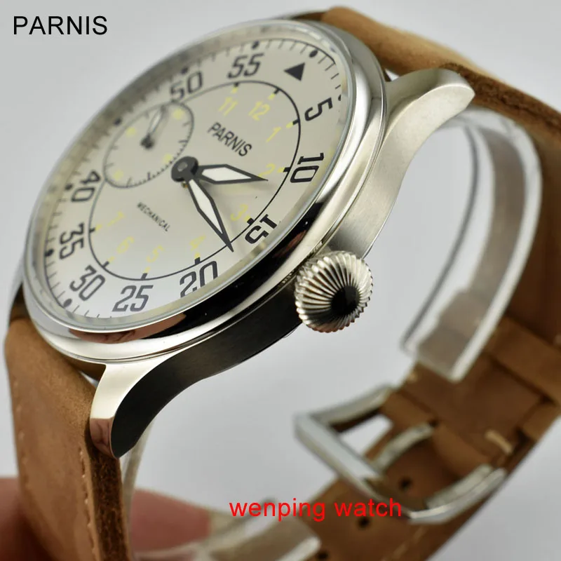 

Parnis New Arrival 44mm Hand Winding Mechanical Mens Watches Asia 6497 Mechanical Watch Men soft strap